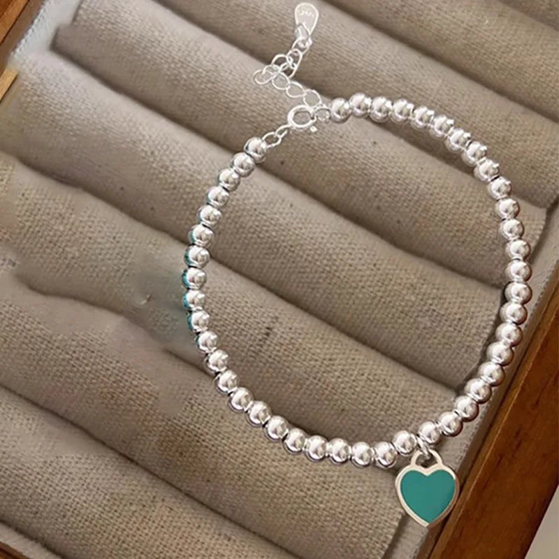 Foxanry LOVE Heart Bead Chain Elastic Bracelet Wedding Party Jewelry