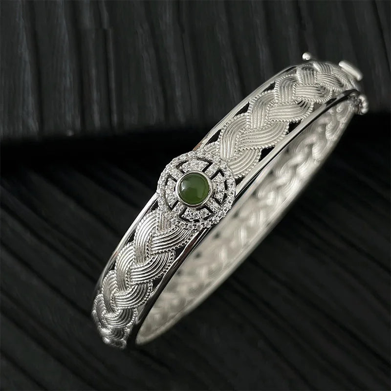 Green Zircons Engagement Bracelets Bride Jewelry Charm Women Vintage Punk
