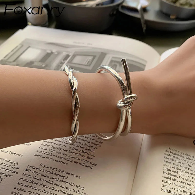Foxanry Minimalist Silver Bracelet Braided Winding Vintage Party Jewelry