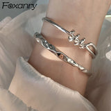 Foxanry Silver Charm Bracelet Glossy Winding Lines Bangle