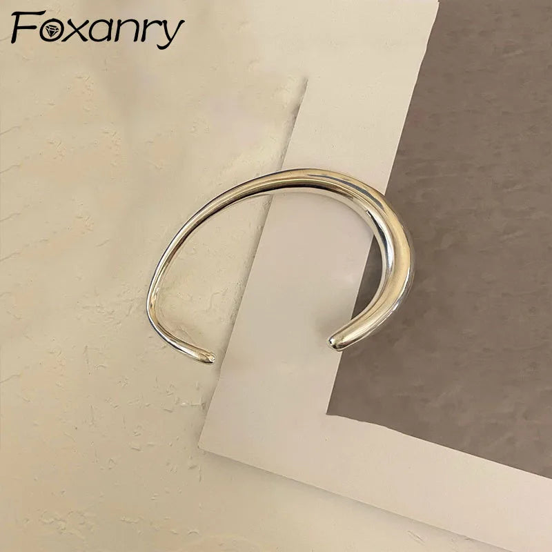 Foxanry Minimalist Silver Bracelets Vintage Couples Glossy Solid Bangles