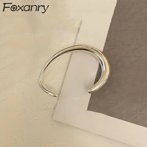 Foxanry Minimalist Silver Bracelets Vintage Couples Glossy Solid Bangles