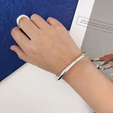 Foxanry Minimalist Silver Bracelets Vintage Couples Glossy Solid Bangles