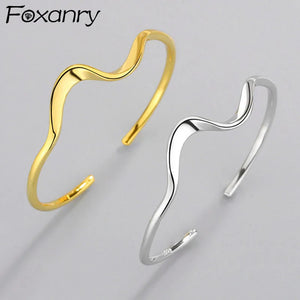 Foxanry Minimalist Silver Charm Bracelet Wave Irregular Geometric Bride Jewelry