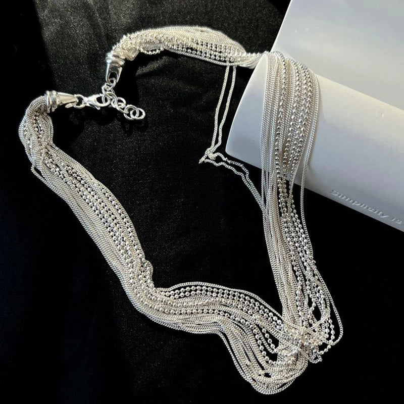 Foxanry Minimalist Silver Clavicle Chain Necklace for Women Couples