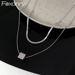 Foxanry Minimalist Silver Chain Necklace Geometric Pendant