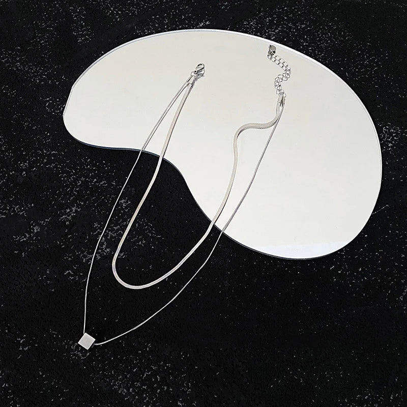 Foxanry Minimalist Silver Chain Necklace Geometric Pendant