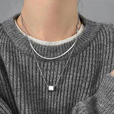 Foxanry Minimalist Silver Chain Necklace Geometric Pendant