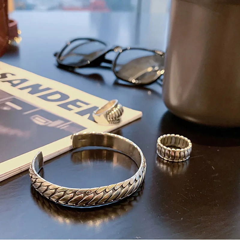 Foxanry Silver Punk Bracelet Thai Silver Jewelry Vintage Party Accessories