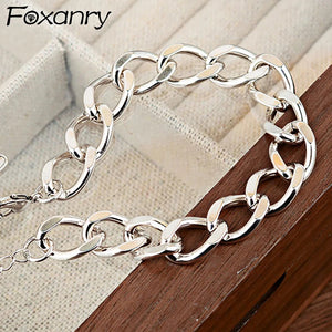 Foxanry Silver Thick Chain Bracelets for Women