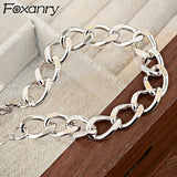 Foxanry Silver Thick Chain Bracelets for Women