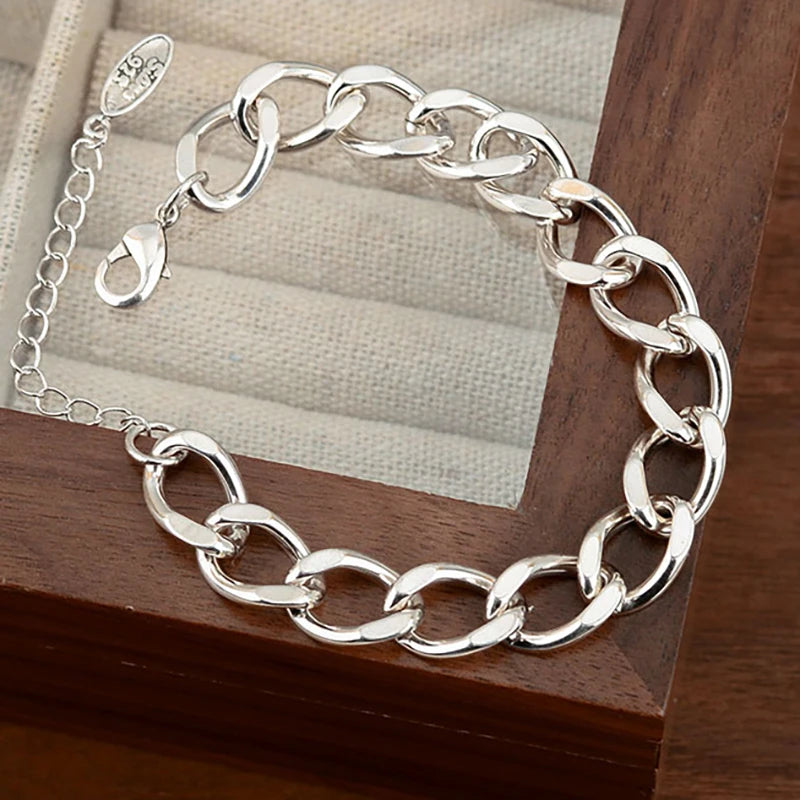 Foxanry Silver Thick Chain Bracelets for Women