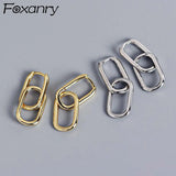 Foxanry Prevent Allergy Silver Earrings for Women Geometric Ellipse U-Shape