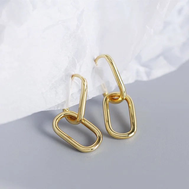 Foxanry Prevent Allergy Silver Earrings for Women Geometric Ellipse U-Shape