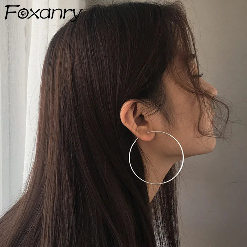 Foxanry Prevent Allergy Silver Hoop Earrings for Women