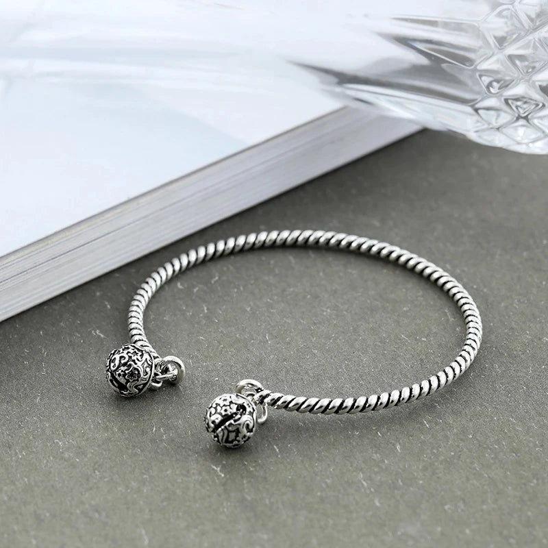 Foxanry Silver Bell Cuff Bangle Bracelet Weave Party Jewelry for Women
