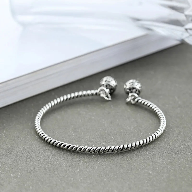 Foxanry Silver Bell Cuff Bangle Bracelet Weave Party Jewelry for Women