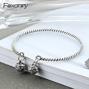 Foxanry Silver Bell Cuff Bangle Bracelet Weave Party Jewelry for Women