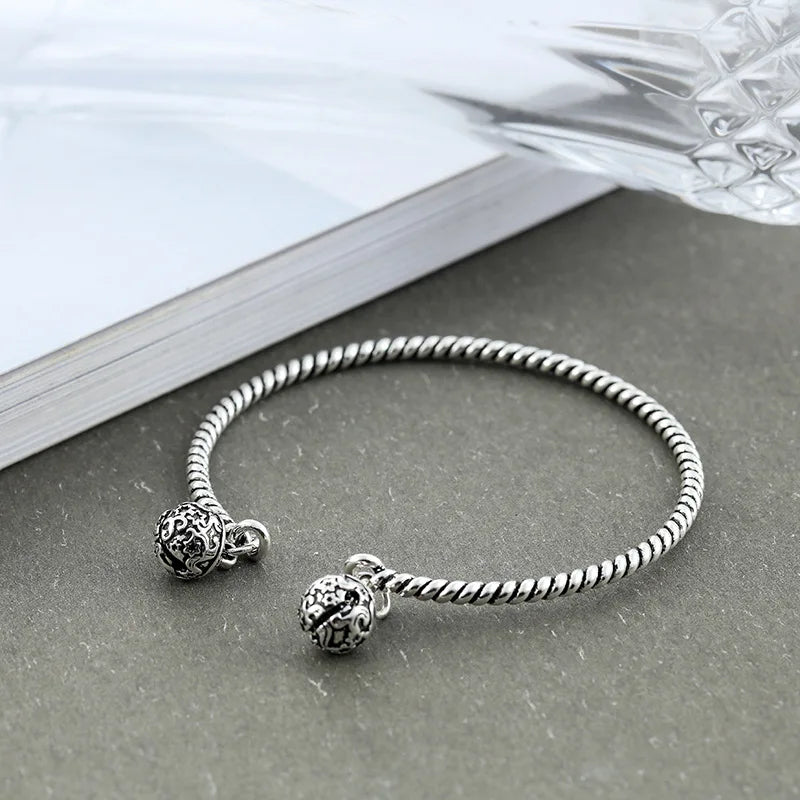Foxanry Silver Bell Cuff Bangle Bracelet Weave Party Jewelry for Women