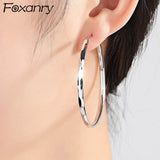 Foxanry Silver Circle Stud Earrings for Women Party Jewelry