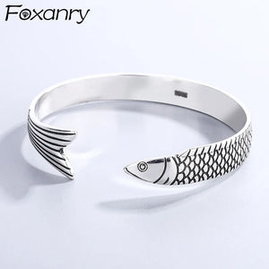 Foxanry Silver Fish Bracelet Vintage Punk Bangle Party Jewelry