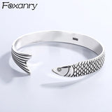 Foxanry Silver Fish Bracelet Vintage Punk Bangle Party Jewelry