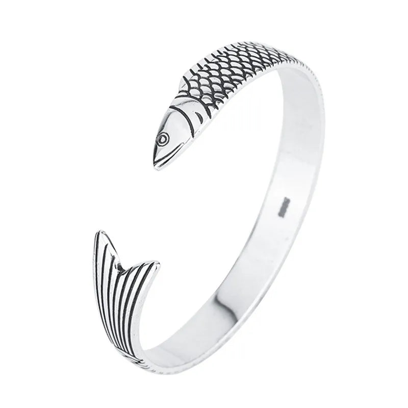 Foxanry Silver Fish Bracelet Vintage Punk Bangle Party Jewelry