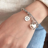 Foxanry Silver Bracelet Punk Vintage Sweet Couples Lover Double Chain LOVE Heart