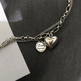 Foxanry Silver Bracelet Punk Vintage Sweet Couples Lover Double Chain LOVE Heart