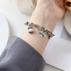 Foxanry Silver Bracelet Vintage Creative Pony Flowers Party Jewelry
