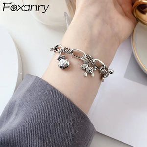 Foxanry Silver Bracelet Vintage Creative Pony Flowers Party Jewelry