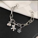 Foxanry Silver Bracelet Vintage Creative Pony Flowers Party Jewelry