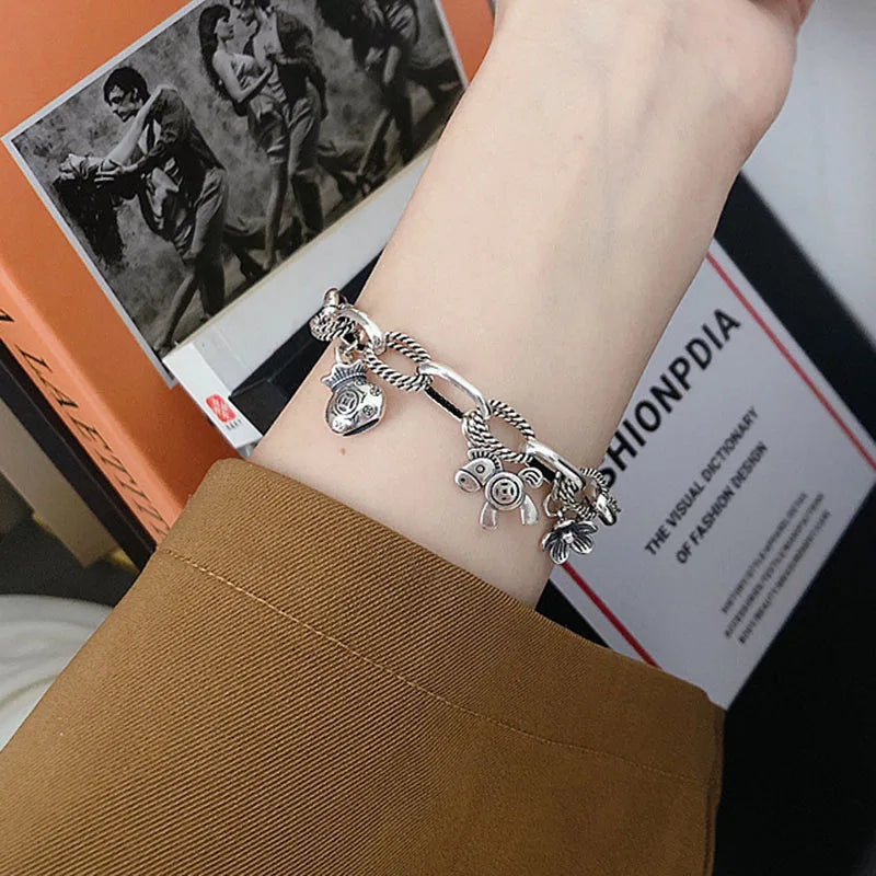 Foxanry Silver Bracelet Vintage Creative Pony Flowers Party Jewelry