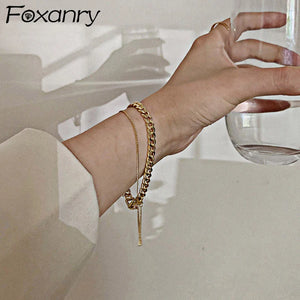 Foxanry Silver Geometric Multi-layer Bracelet for Women