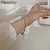 Foxanry Silver Geometric Multi-layer Bracelet for Women