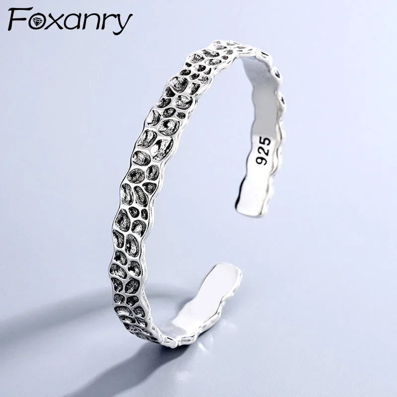 Foxanry Silver Bracelet for Women Hip Hop Vintage Irregular Surface