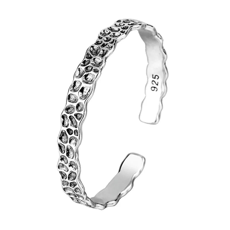 Foxanry Silver Bracelet for Women Hip Hop Vintage Irregular Surface