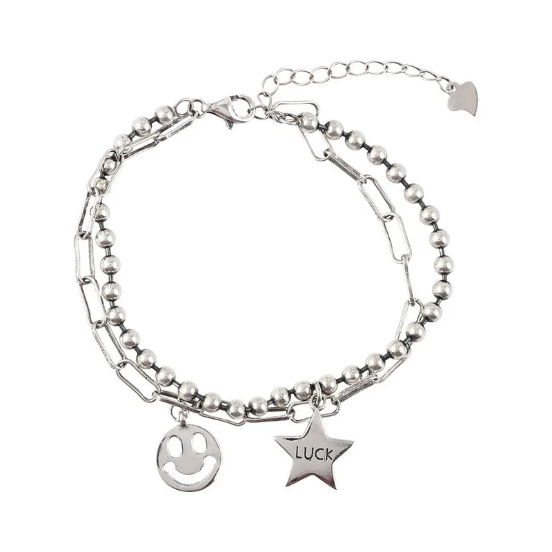 Foxanry Silver Bracelet for Women Charm Star Smiley Party Jewelry