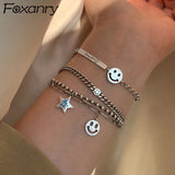 Foxanry Silver Bracelet for Women Charm Star Smiley Party Jewelry