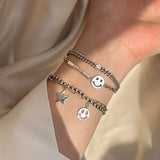 Foxanry Silver Bracelet for Women Charm Star Smiley Party Jewelry
