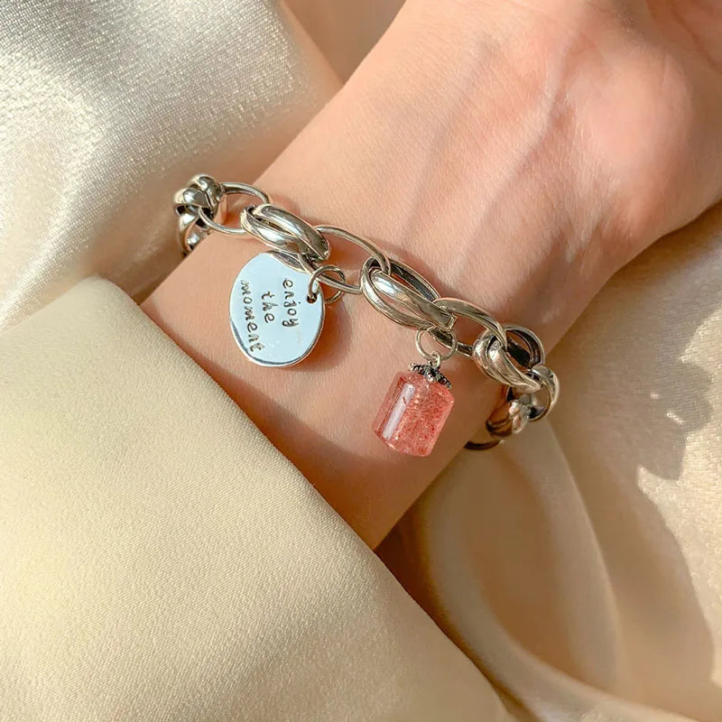Foxanry Silver Bracelet Good Luck Pink Strawberry Party Jewelry