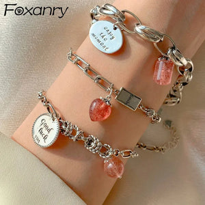 Foxanry Silver Bracelet Good Luck Pink Strawberry Party Jewelry