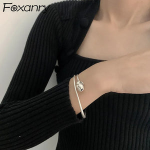 Foxanry Silver Bracelets Vintage Rose Flower Bangles Sweet Thai Silver Jewelry