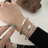 Foxanry Silver Bracelets Vintage Rose Flower Bangles Sweet Thai Silver Jewelry