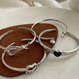 Foxanry Silver Bow Knot Bangle LOVE Heart Jewelry