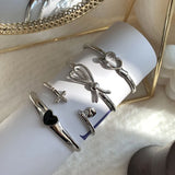 Foxanry Silver Bow Knot Bangle LOVE Heart Jewelry