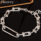 Foxanry Silver Chain Bracelet for Women Hollow Geometric Party Jewelry Gift
