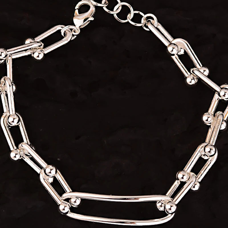 Foxanry Silver Chain Bracelet for Women Hollow Geometric Party Jewelry Gift