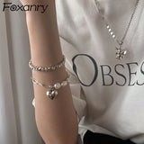 Foxanry Silver Chain Bracelets for Women Summer Sweet Pearls LOVE Heart