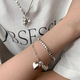 Foxanry Silver Chain Bracelets for Women Summer Sweet Pearls LOVE Heart
